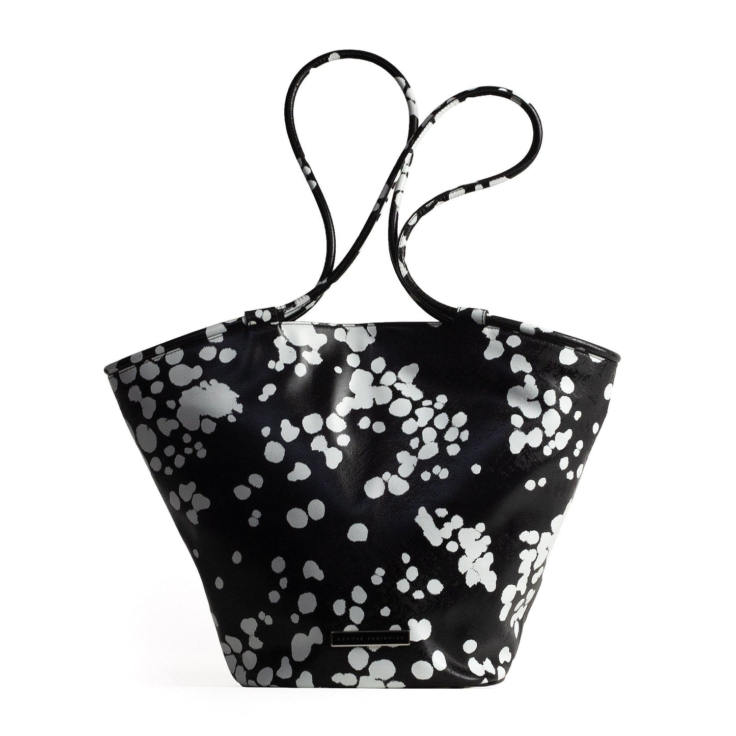 Front view of KO Oversized Leather Tote – Absolute Inverse Edition, a black and white designer shoulder bag crafted in Italian leather